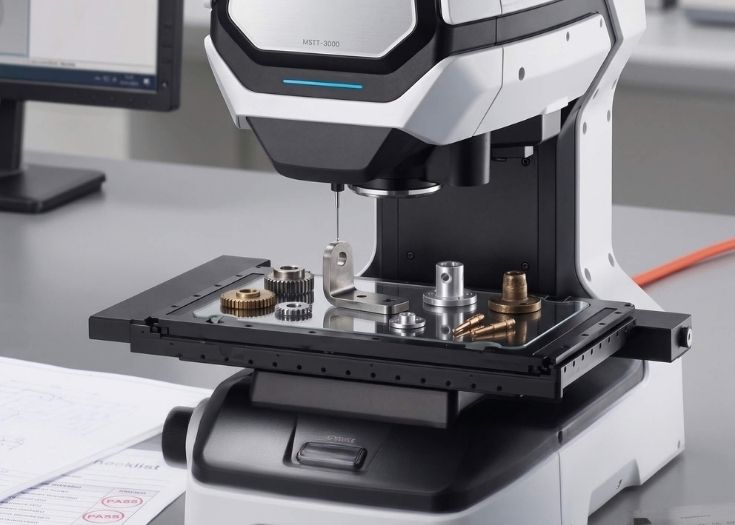 Machined parts on an optical measuring system for inspection