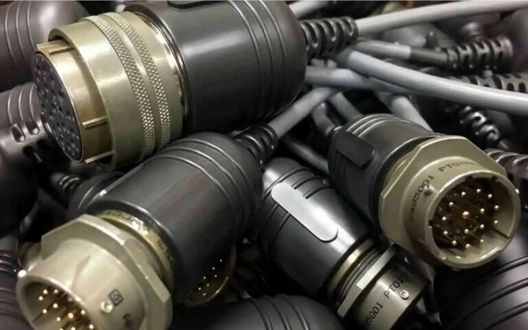 Overmolded cable connectors with metal shells and black plastic housings